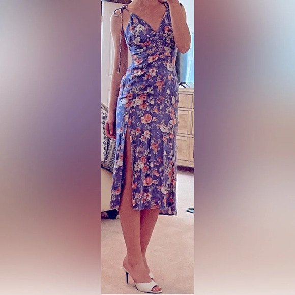 New Abercrombie and Fitch Blue Floral Midi Dress  women Size Small - Picture 14 of 14